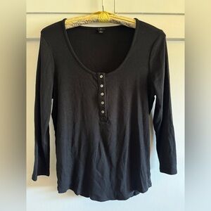 J.Crew Ribbed Scoop Neck Henley in Black Size Large